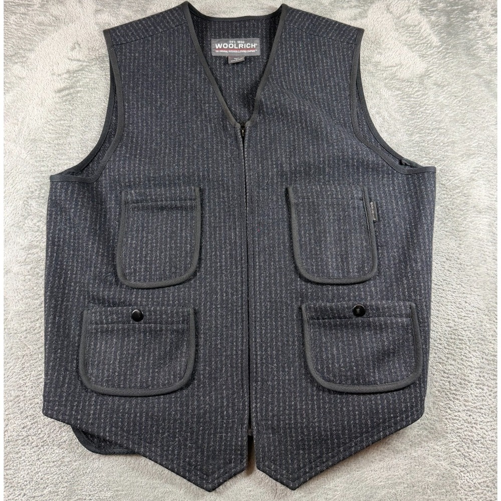 Woolrich Men's Large Gray Wool Blend Hunting Field‎ Vest 4 Pocket Full Zip